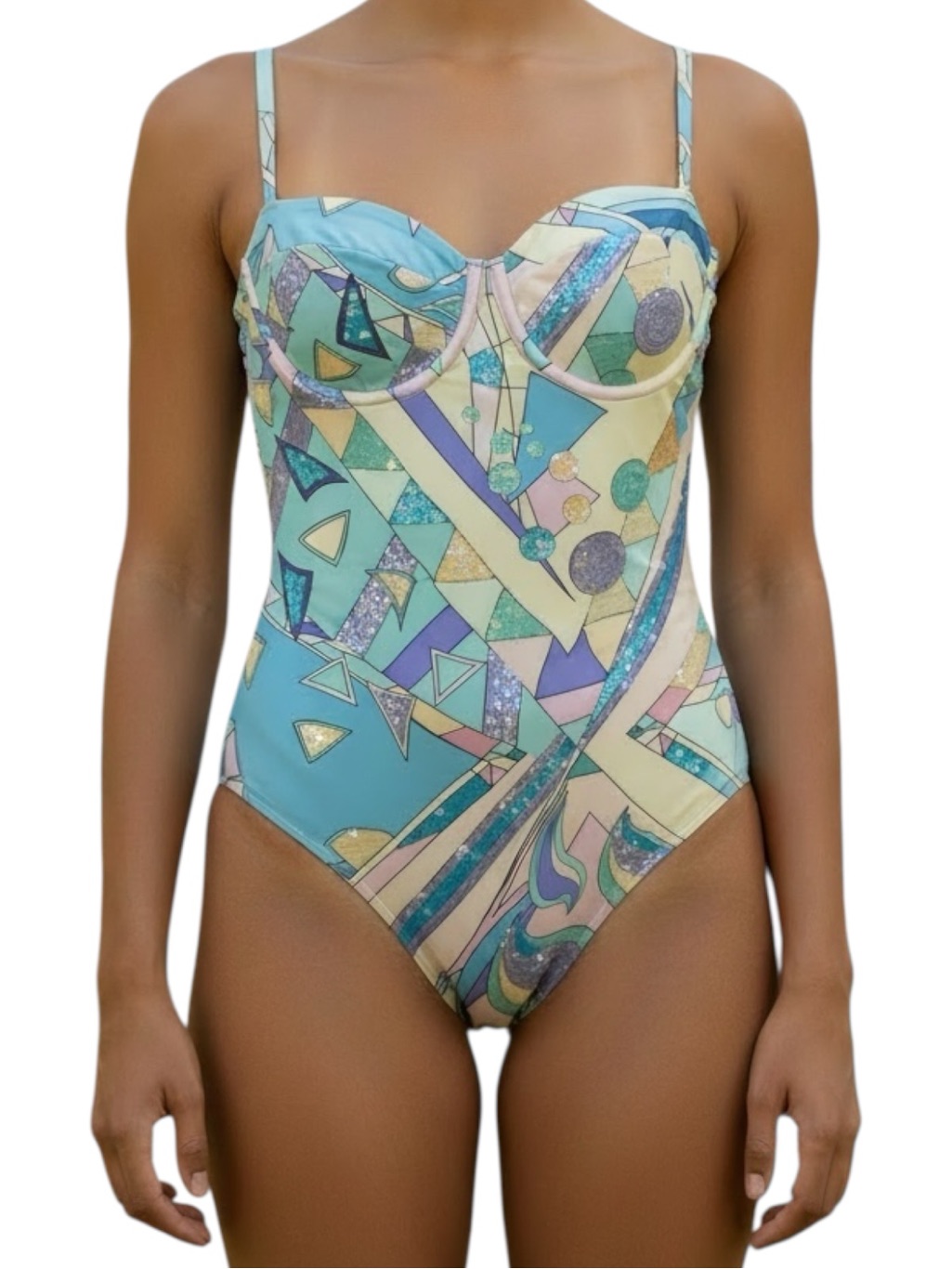 Abstract Geo-Print One-Piece Swimsuit In Aqua